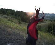 Maleficent on sunset sky from african tribe culture dances