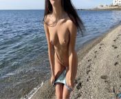 Sex with a beauty on a public beach, facial from bleach girl