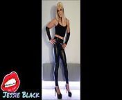 Blonde Crossdresser Jessie= Black Leather Look Leggings- Wine Slow Dance from cute black jones tranny tgirl
