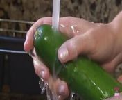 A Desperate Housewife Uses Cucumber and Carrot as a Substitute for a Big Hard Cock from kitchem