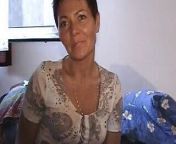 Old and short haired German lady dildoing her muff after a shower from strap on short movie