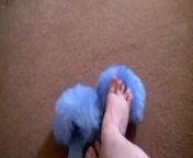 Retro 1970s Fluffy Sheepskin blue Slippers from indian blue 1970 to 1990 film sex