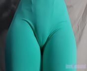 Tight leggins and a swollen, shaved pussy (Dildo at the end). from asian latex swimsuit