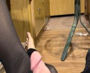 Black nylon footjob with cum through toes after a long day in the Rv from nylon footjob cum