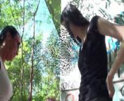 Lady Morgana and Hanna spit on slave Joschi outdoors from mistress piss on slave and fucked him
