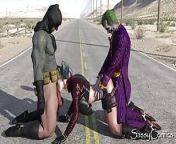 Harley Quinn, Joker, Batman Public Threesome on highway road in Texas. from marvel and dc transformers generation 1 ultimate doo