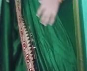 Indian Gay Crossdresser Gaurisissy in Green Saree Pressing Her Big Boobs and Fingering in Her Ass from indian shemale big boobs sex video