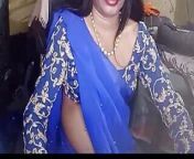 Indian Crossdresser in Blue Saree from desi transgender saree