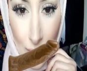 Hijabi rubs cock on face from hijab cum in face