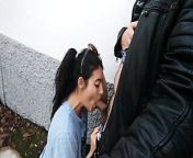 Risky public in the street blowjob with cumshot in the mouth and they almost caught us from outside sex in risky public