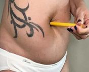 FTM hairy fucks big hairy belly button with a pencil. from cnb belly stab red panties