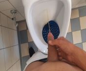 Young Student is pissing in his public school toilet from school girl stud