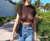Teaser, I show off my boobs around town in my sheer shirt from thaer