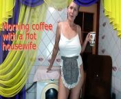 Morning coffee with a cheerful hot housewife chatting with fans over a cup of coffee while sitting on a washing machine. from dj karthik smiley wife virul vedios