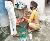 The Indian step-sister was washing clothes when she got wet pussy seeing step-brother's fat dick. from indian village outdoor washing cloth sex video