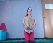 Yoga Begginer Livestream Day 3 from desi lady doing exercise on terrace exposes her pussy as she lifts up her legs