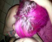 Pink-Haired Girl Sucks Cock from pink haired girl deep sucking dick and had anal sex until cum inside