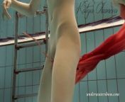 Katya Okuneva strips in her red lingerie underwater from katya santos naked photo