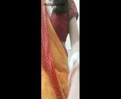 Aunty taking off yellow saree from desi anty with servent removing saree