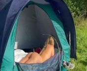 Young Swedish Hotwife camping alone naked in tent from solo camping picnic alone