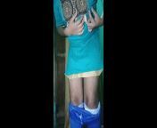 Indian Gay Crossdresser Gaurisissy in blue Salwar Suit pressing his boobs and fingering in his ass from indian gay sex saree video