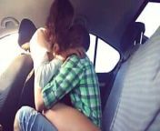 Two marries workmates cheating together in the car from fully kiss