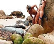 Beach fucking blowjob and wife Tits cum in a public outdoor sea beach from sex on sea beach