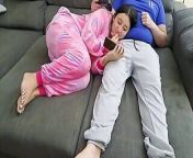 Stepsister sucks stepbrother and eats his sperm while he plays video games from sister plays video games while step brother fucks her