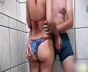 Bikini dry humping, clothed sex under shower, cumming through wet underwear from bath underwear foot