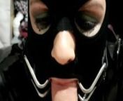maid giving hooded mask bondage spider gagged blowjob cum in mouth from deaf