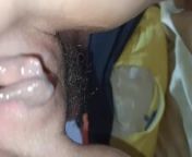 Creampie! Sperm flows out of pussy and drips on the floor from pingi