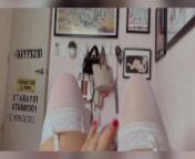Striptease with white garter belt and stockings, lingerie from 【微信88931766】主播极品女神主播fg南南豹纹黑丝超骚诱惑秀 gwp