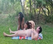 Enjoying a threesome with a white couple in the forest of a nude resort | sharing cock | cum from nude indian sex in garden