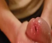 Sat him down and rubbed a relieving cumshot out of his erect penis with this handjob. from precum erection ejaculation penis