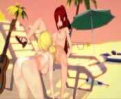 Erza and Lucy have lesbian sex on the beach - Fairy Tail Hentai. from lucy heartfilia feet hentai