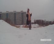 Winter street photoshoot in a fur coat on a naked body from twinkle khana xxx nude photos actor mahiya