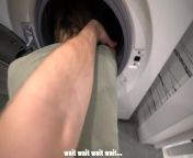 Step bro fucked step sister while she is inside of washing machine - creampie from dick stuck in woman pussy