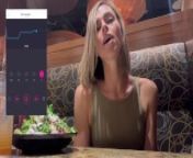 Cumming hard in public restaurant with Lush remote controlled vibrator from pussy upskript in public