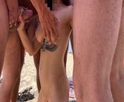 Wow madness on the public beach sexy brunette surrounded by strangers from naked pageant nudists
